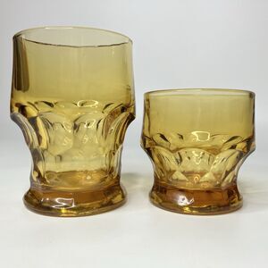 Lot of 2 Anchor Hocking Georgian Gold Amber Glass Tumblers 4 1/4 in & 3 in